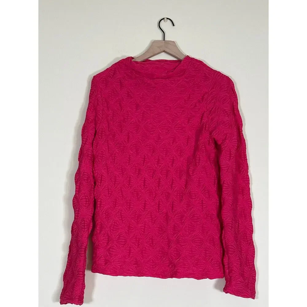 Anthropologie Textured Long Sleeve Top XL Pink Mock Neck